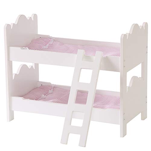 WODENY Etagenbett aus Holz für Babyspielzeug Playcenter Kinderpuppen Wohnmöbel mit rosa Bettgarnitur (weiß) von WODENY