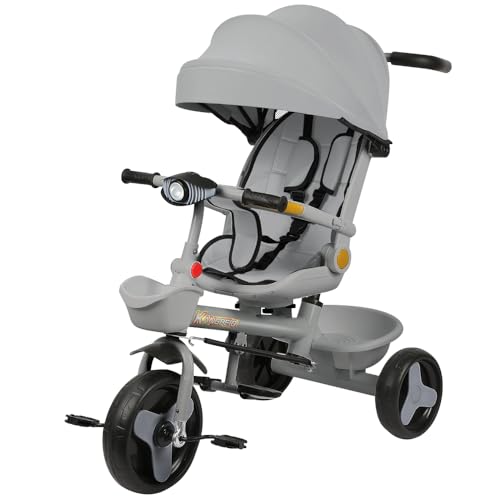 Dreirad für Babys, Dreirad für Kinder, mitwachsend, mit Licht, Musik, Sitz, klappbar, abnehmbarer Geländer, Getränkehalter, Grau Dreirad für Babys, Dreirad für Kinder, mitwachsend, mit Licht, Musik, Sitz, klappbar, abnehmbarer Geländer, Getränkehalter, Grau von WODFARR
