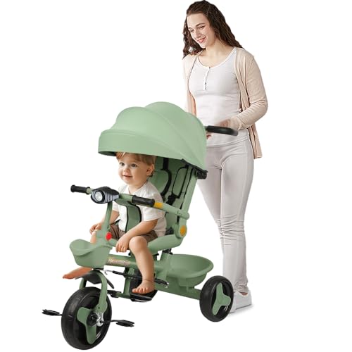 Dreirad für Babys, Dreirad für Kinder, mitwachsend, mit Licht, Musik, Sitz, klappbar, abnehmbarer Geländer, Getränkehalter, Grün Dreirad für Babys, Dreirad für Kinder, mitwachsend, mit Licht, Musik, Sitz, klappbar, abnehmbarer Geländer, Getränkehalter, Grün von WODFARR
