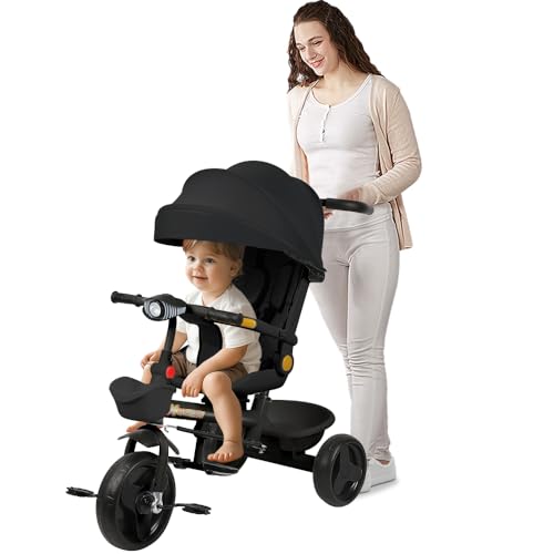 Dreirad für Babys, Dreirad für Kinder, mitwachsend, mit Licht, Musik, Sitz, klappbar, abnehmbarer Geländer, Getränkehalter, Schwarz Dreirad für Babys, Dreirad für Kinder, mitwachsend, mit Licht, Musik, Sitz, klappbar, abnehmbarer Geländer, Getränkehalter, Schwarz von WODFARR