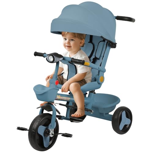 Multifunktionaler Kinderwagen mit Licht und Musik, umhüllender Sitz, kann sitzen oder zurücklehnen, Kinderwagen mit 4 Rädern, abnehmbarer Geländer, Getränkehalter, 100 x 75 x 50 cm, Blau Multifunktionaler Kinderwagen mit Licht und Musik, umhüllender Sitz, kann sitzen oder zurücklehnen, Kinderwagen mit 4 Rädern, abnehmbarer Geländer, Getränkehalter, 100 x 75 x 50 cm, Blau von WODFARR