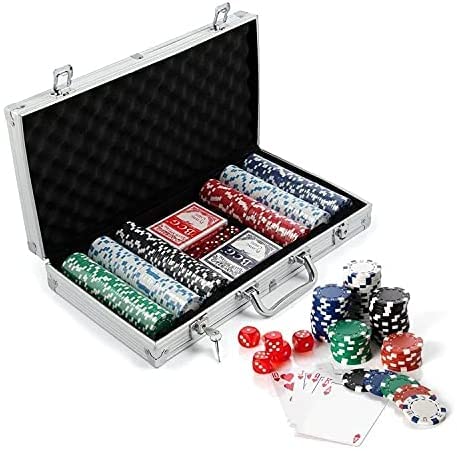 Poker-Set, 300 Teile, Pokerkoffer, komplettes Poker-Set für Texas Hold Em, mit Koffer, Pokerchips und Pokerkarten – für Erwachsene Abendspiel von WODFARR