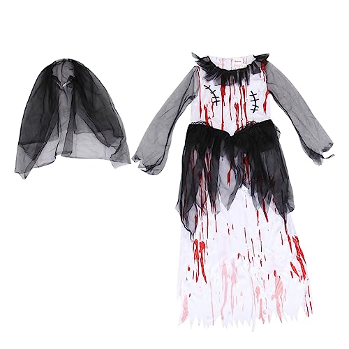 WOFASHPURET 1 Satz 2 Stück Halloween -kleid Mädchen Beängstigend Vampir-kostüm Halloween -kostüm Damen Cosplay-kleid Zombie Blutig Kleidung Polyester Weiß von WOFASHPURET