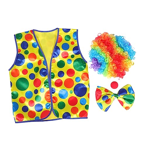 WOFASHPURET 1 Satz Clown Kostüm Set Teilig mit Perücke Clownsnase Fliege und Weste Bunte Verkleidung für Karneval Halloween Cosplay und Geburtstagsfeiern WOFASHPURET 1 Satz Clown Kostüm Set Teilig mit Perücke Clownsnase Fliege und Weste Bunte Verkleidung für Karneval Halloween Cosplay und Geburtstagsfeiern von WOFASHPURET