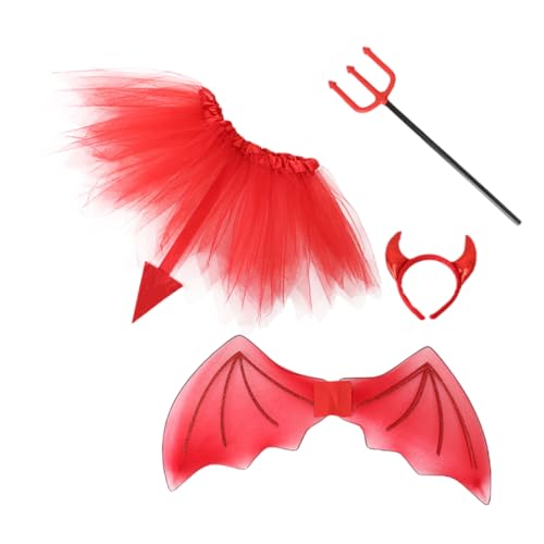 WOFASHPURET 1 Satz Dämonen flügel Set Teufel Stirnband Halloween -Kostüm Halloween-Cosplay-Zubehör Stirnband mit Teufelshörnern Teufel Kostüm Kopfbedeckung Stoff rot von WOFASHPURET