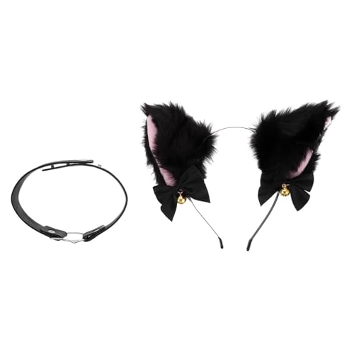 WOFASHPURET 1 Satz Katzenohren Haarreifen Set mit Kragen Cosplay Zubehör für Partys Hochzeiten und Festlichkeiten für Halloween und Karneval von WOFASHPURET