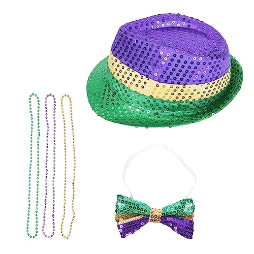WOFASHPURET 1 Satz Paillettenhut Fliege Halskette Rave-Hut Perlen Faschingskostüm Hut Fliege Karneval aufkleber karneval schmuck Karneval Cosplay Polyester Colorful WOFASHPURET 1 Satz Paillettenhut Fliege Halskette Rave-Hut Perlen Faschingskostüm Hut Fliege Karneval aufkleber karneval schmuck Karneval Cosplay Polyester Colorful von WOFASHPURET