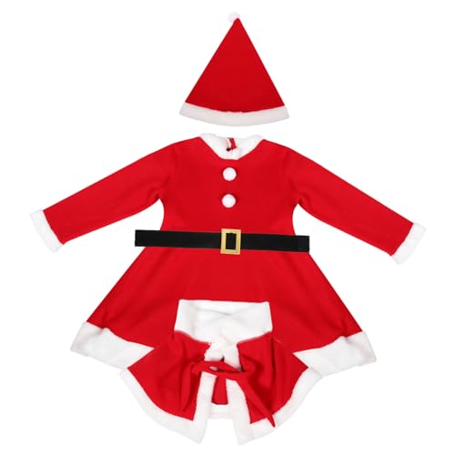 WOFASHPURET 1satz Mädchen Weihnachtsmann Kostüm Rote Langarmkleid Mit Schal Gürtel Und Mütze Für Weihnachtsfeiern Und Festliche Anlässe von WOFASHPURET