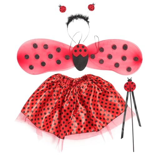 WOFASHPURET 1 Set Marienkäferkostüm Für Mädchen Marienkäferkostüm Zum Anziehen Mädchenflügel Marienkäfer Partydekorationen Stirnbänder Für Mädchen Outfits Für Mädchen Marienkäferkostüm von WOFASHPURET