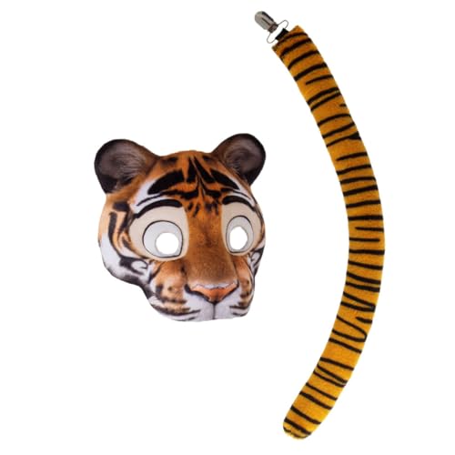 WOFASHPURET 1 Set Tigermaske Und Schwanzkostüm: Bequeme Maske Mit Elastischem Band – Partyzubehör Für Halloween, Karneval Und Cosplay – von WOFASHPURET