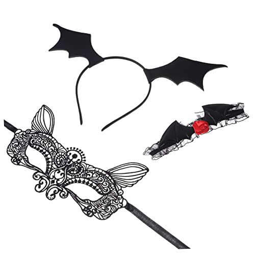 WOFASHPURET 1Satz Fledermaus Halloween Kostümset Mit Spitzenmaske Halskette Haarband Accessoires Für Halloween Cosplay Kostümpartys von WOFASHPURET