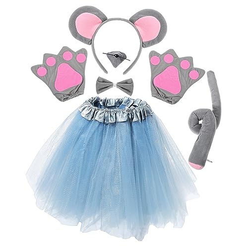 WOFASHPURET 1Satz Teiliges Kostüm Set Für Rattenohren Haarband Nase Fliege Grauem Tüllrock Für Halloween Karneval Mottopartys von WOFASHPURET