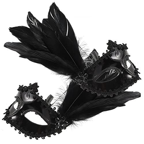 WOFASHPURET 2 Stück Federverzierte Karneval Masquerade Maske Halbgesichts Damen Kostüm Accessoire Verstellbares Elastisches Band für Maskenball Party Cosplay Festliche Verkleidung von WOFASHPURET