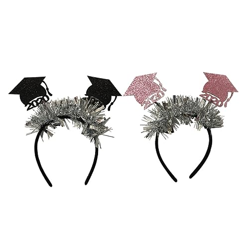 WOFASHPURET 2 Stück Mini Doktorhut Haarband Non Woven Stoff Abschluss Haarschmuck für Abschlussfeier Schwarz und Rosa Party Kopfschmuck für Unvergessliche von WOFASHPURET