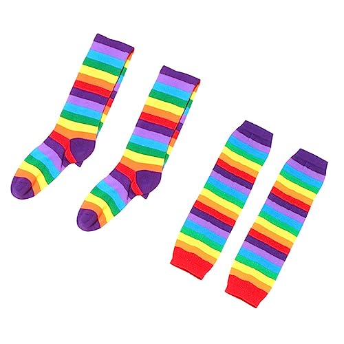 WOFASHPURET Elastisches Bequemes Warmes Socken-handschuh-set 2-teilig Regenbogenstreifen Beinbekleidung für Mädchen für Halloween-kostüme von WOFASHPURET