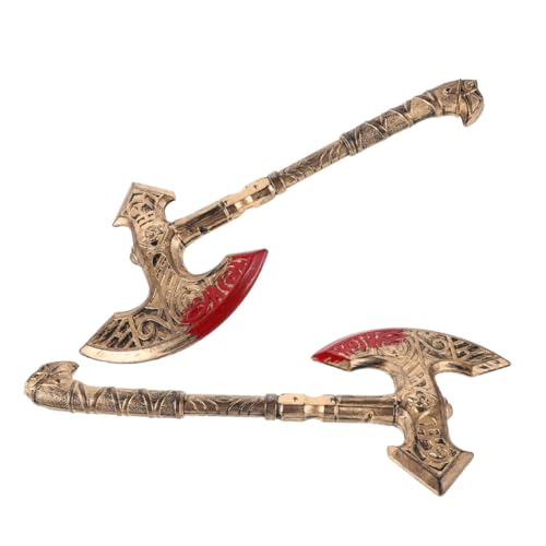 WOFASHPURET 2 Stück Retro Wikinger Axt Kostüm Requisite aus Leichtem Kunststoff Realistisch Gestaltete Goldfarbene Wikingeraxt für Halloween Mittelalter Ritter Urzeit verkleidungen von WOFASHPURET