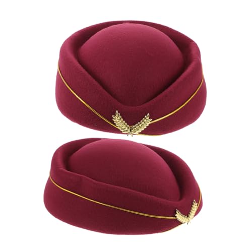 WOFASHPURET 2 Stück Stewardess Mütze Weinrot Air Hostess Cap mit Abzeichen Atmungsaktiv für Bandauftritte Kostüm und Formelle Anlässe von WOFASHPURET