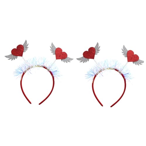 WOFASHPURET 2 Stück Teiliges Haarreif mit Roten Herzflügeln Glitzernde Damen Haarschmuck Hoops für Valentinstag Party Stirnbänder Langlebig und Auffällig von WOFASHPURET