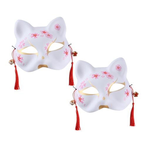 WOFASHPURET 2stücke Handgefertigte Japanische Fuchsmaske Mit Kirschblüten Für Halloween Und Cosplay Tiermaske Für Partys Und Maskeraden Atmungsaktiv Und von WOFASHPURET