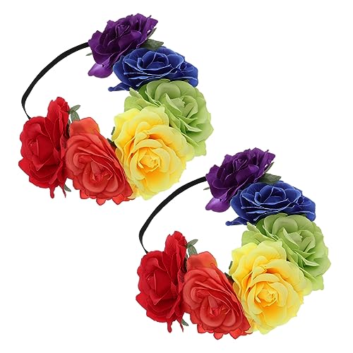 WOFASHPURET 2Stücke Regenbogen Stirnband für Damen und Elastische Blumengirlande für Halloween Partys Hochzeiten und Tanzveranstaltungen Leicht und Bequem von WOFASHPURET
