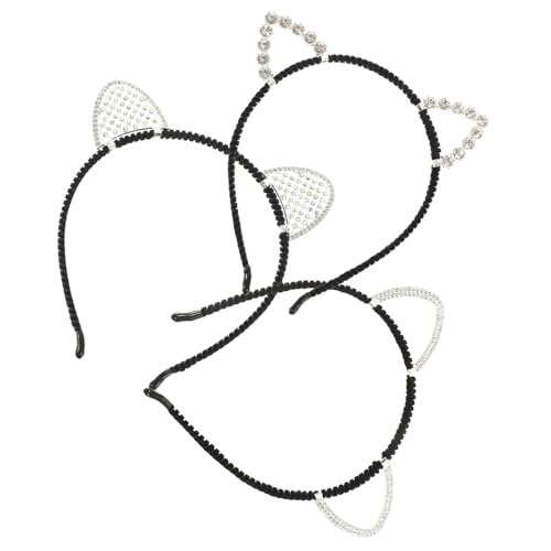 WOFASHPURET 3 Stück Katzenohren Haarreif mit Teiliges für Cosplay Karneval und Halloween Modisches Stirnband für Damen Hochwertiges Katzenkostüm Zubehör Einzigartige Ohrenform Funkelnde von WOFASHPURET