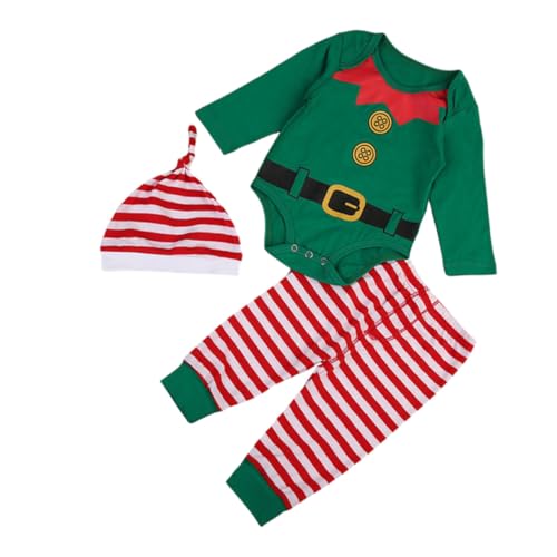 WOFASHPURET 3 Stück Weihnachtliches Jumpsuit Set Teilig aus Weichem Baumwollstoff Langärmlig Atmungsaktiv Hautfreundlich Gestreifter Hose und Mütze für Babyfotos und Festtagsfeiern WOFASHPURET 3 Stück Weihnachtliches Jumpsuit Set Teilig aus Weichem Baumwollstoff Langärmlig Atmungsaktiv Hautfreundlich Gestreifter Hose und Mütze für Babyfotos und Festtagsfeiern von WOFASHPURET