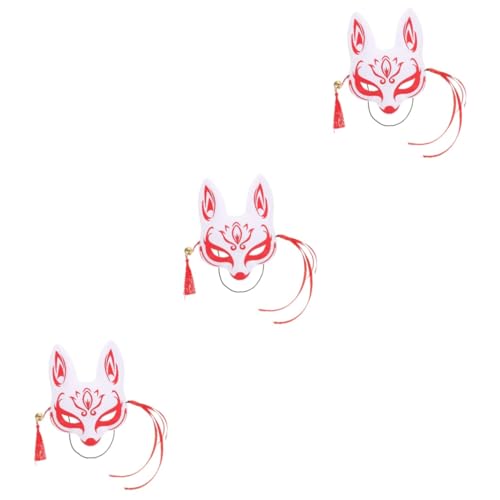 WOFASHPURET 3St Japanische Maske halloween masken halloweenmaske Plastikmaske kirschblüten Stufenmaske Fuchsmaske für Maskeradeparty Party-Fuchs-Maske Tier bilden Requisiten Kind PVC rot von WOFASHPURET