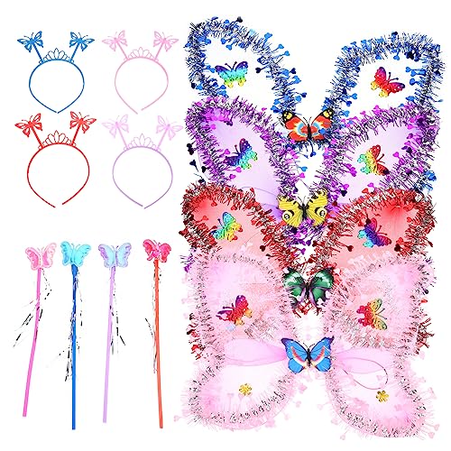 WOFASHPURET 4 Sätze Drei Stück Schmetterlingsflügel Fee Flügel Kostüm Schmetterlinge Kostüm Für Mädchen Geburtstag Dekorationen Fliegend Led Stirnband Party Flügel Für Kostüm Plastik von WOFASHPURET