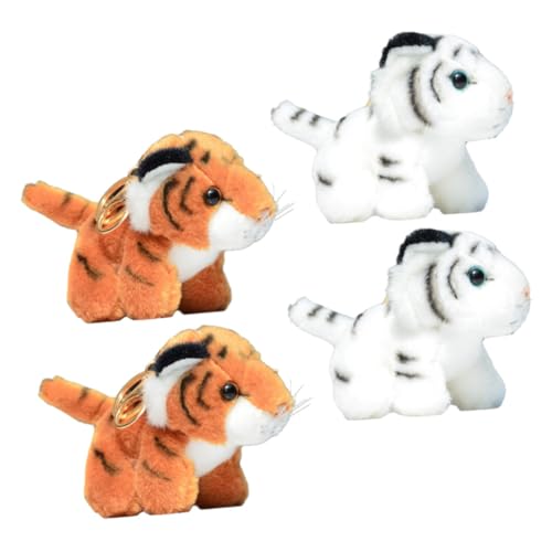 WOFASHPURET 4 Stück Teiliges Kleine Plüsch Tiger Schlüsselanhänger Flauschige Anhänger Kuscheltier Taschenanhänger Niedliche Tiger Deko Lebensechte Stofftier Figuren von WOFASHPURET