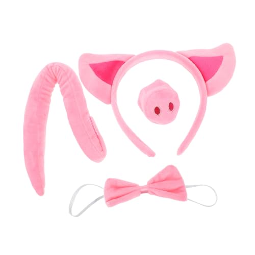 WOFASHPURET 4 Stück Teiliges Schwein Kostüm Set für Plüsch Schweineohren Haarband Schweinenase und Fliege Leichtes Tierkostüm Zubehör für Halloween und Karneval Rollenspiele von WOFASHPURET