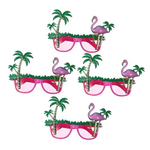WOFASHPURET 4 Stück Teiliges Set Hawaii Party Sonnenbrillen mit Flamingo und Kokosbaum Lustige Tropische Brille für Strand Pool Kostüm und Tanzparty Zubehör von WOFASHPURET