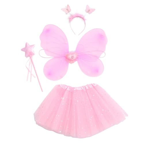 WOFASHPURET 4 Teiliges Feen Kostümset Für ädchen Flügel Glitzer Rock Herz Zauberstab Und Haarreifen Pink Und Glitzer Für Karneval Und Fasching WOFASHPURET 4 Teiliges Feen Kostümset Für ädchen Flügel Glitzer Rock Herz Zauberstab Und Haarreifen Pink Und Glitzer Für Karneval Und Fasching von WOFASHPURET