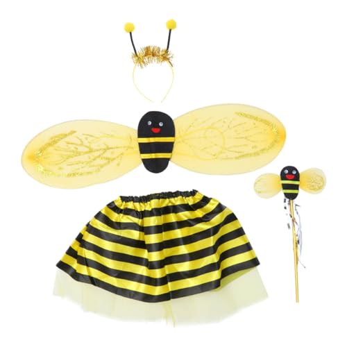 WOFASHPURET 4 Teiliges Set Little Bee Vierteiliges Set Halloween Hummelkostüm Kleinkind Ausgefallenes Cosplay Thema Tutu Anzug Kostüm Kostüm Honigbienenflügel Bienen Kleinkindkostüm von WOFASHPURET