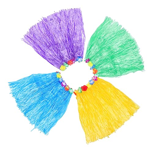 WOFASHPURET 4stücke Hawaiianische Party-rocksets Teiliges Bunten Grasröcken Für Kinderfeste Luau-themenpartys Und Bühnenaufführungen Vielseitige Kostüm Und Deko-accessoires von WOFASHPURET