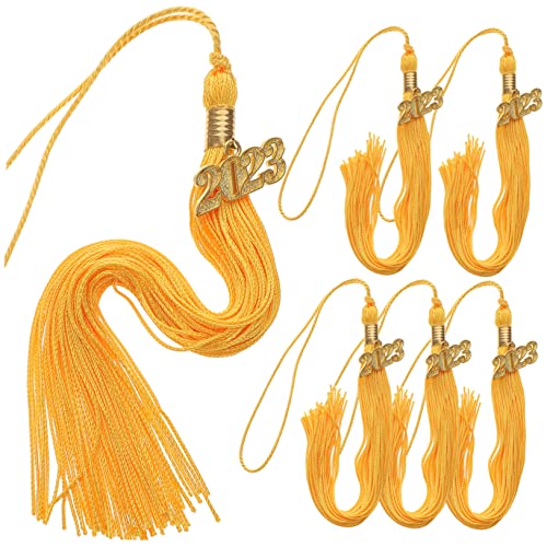 WOFASHPURET 6 Stück Doktorhut Quaste Abschluss Grad Quaste Grad Kappe Grad Cap Topper Hut Dekoration Fransenbesatz Mit Quaste Grad Hut Quaste Abitur Quasten 2023 Party Polyester Golden von WOFASHPURET
