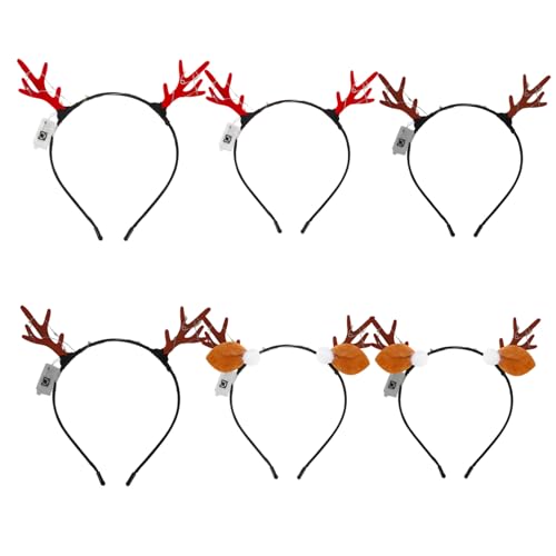 WOFASHPURET 6 Stück LED Rentier Haarreif Weihnachts Kopfschmuck mit Leuchtenden Glitzer Hörnern Leichtes Stirnband für Erwachsene und Mädchen Festliche Party Accessoires Langlebig und von WOFASHPURET