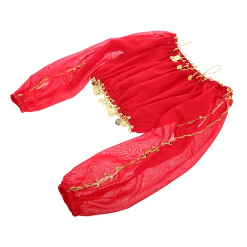 WOFASHPURET Bauchtanz Langarm Oberteil Für Bühnenaufführungen Off-shoulder Design Komfortables Material Für Tanzproben Und Tribal Tänze Geeignet Für Damen Leuchtendem Rot von WOFASHPURET