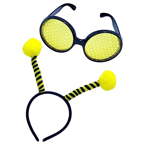 WOFASHPURET Bienen-Stirnband Und Brillen-Set Schmetterlings-Antennen-Stirnband Boppers Bienen-Sonnenbrille Mit Wabenlinse Bienen-Kopfbedeckung Cosplay-Kostüme Für Kostümpartys von WOFASHPURET