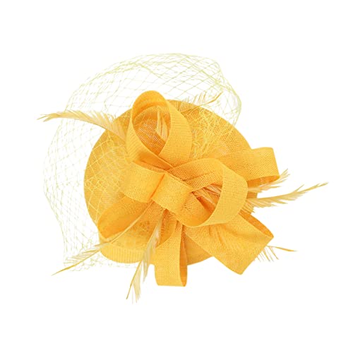 WOFASHPURET Cocktailparty-hut Damen Mesh-schleier-stirnband Kostüm Paillette Teepartyhüte Für Frauen Rock Gothic Trendy Kleid Fedora-hüte Für Frauen Stirnbänder Elegant Yellow Polyestergewebe von WOFASHPURET
