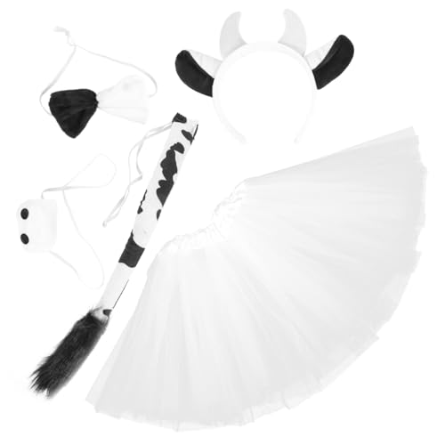 WOFASHPURET Cosplay Kuh Kostüm Set mit Plüsch Kuhkopfband Hörner und Weißem Tüllrock Weiches Tierkostüm Zubehör für Halloween Mottoparty Karneval und Cosplay Events WOFASHPURET Cosplay Kuh Kostüm Set mit Plüsch Kuhkopfband Hörner und Weißem Tüllrock Weiches Tierkostüm Zubehör für Halloween Mottoparty Karneval und Cosplay Events von WOFASHPURET
