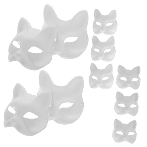 WOFASHPURET 10 Stück Handbemalte Unbemalte Katzenmasken Blankomasken Für Halloweenkostüme Zellstoffmasken-set Tiermasken-bastelset von WOFASHPURET