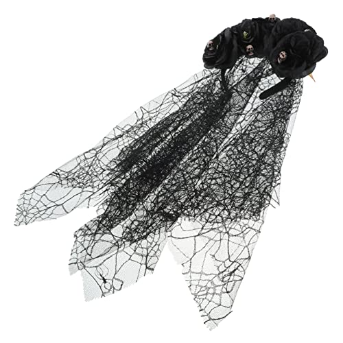 WOFASHPURET Gothic Haarreif mit Langem Schleier Blumen Stirnband Halloween Cosplay Karneval Damen Kopfschmuck für Tag Toten Party von WOFASHPURET