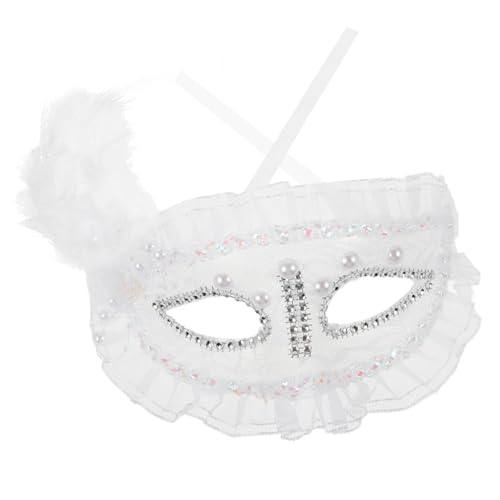 WOFASHPURET Halbgesichts Maske Damen Spitze mit Künstlicher Perle und Leichte Karneval Kostüm Party Masquerade Maske für Halloween Fasching und Venezianische Maskenbälle von WOFASHPURET