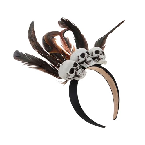 WOFASHPURET Halloween Haarschmuck Skull Stirnband mit Künstlichen Federn Gruseliges Party Accessoire für Karneval Bühnenauftritte Halloween Kostüm Langlebiges Headband Schwarzbraun WOFASHPURET Halloween Haarschmuck Skull Stirnband mit Künstlichen Federn Gruseliges Party Accessoire für Karneval Bühnenauftritte Halloween Kostüm Langlebiges Headband Schwarzbraun von WOFASHPURET