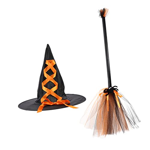 WOFASHPURET Halloween Hexenhut und Besen Set Klassisches Hexenkostüm Zubehör Geeignet für Halloween Party Cosplay Themenfest Inklusive Orangefarbener Hexenhut und Magischem Besen für Damen WOFASHPURET Halloween Hexenhut und Besen Set Klassisches Hexenkostüm Zubehör Geeignet für Halloween Party Cosplay Themenfest Inklusive Orangefarbener Hexenhut und Magischem Besen für Damen von WOFASHPURET