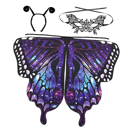 WOFASHPURET Halloween Schmetterlingsflügel Umhang Leichter Masquerade Cape mit Farbverlauf Cosplay Kostümset mit Maske und Stirnband für Tanz und Party WOFASHPURET Halloween Schmetterlingsflügel Umhang Leichter Masquerade Cape mit Farbverlauf Cosplay Kostümset mit Maske und Stirnband für Tanz und Party von WOFASHPURET