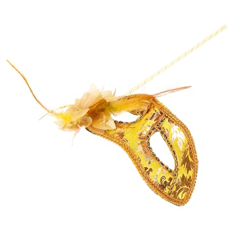 WOFASHPURET Handmaske Halloween Party Masken Hälfte gefiedert Maskerade-Maske für Paare Maskerademaske mit Stock Cosplay-Maske für Frauen Cosplay Maskerade Maske Feder Golden von WOFASHPURET