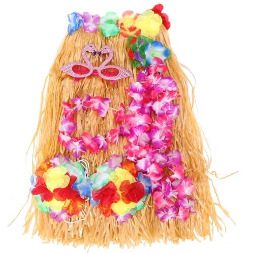 WOFASHPURET Hawaii-Luau-Hula-Grasrock Mit Großer Kostüm-Set Hawaii-Luau-Tropen-Stirnband Armbänder Halskette Hibiskus-Haarspange Für Tanzparty Lila von WOFASHPURET