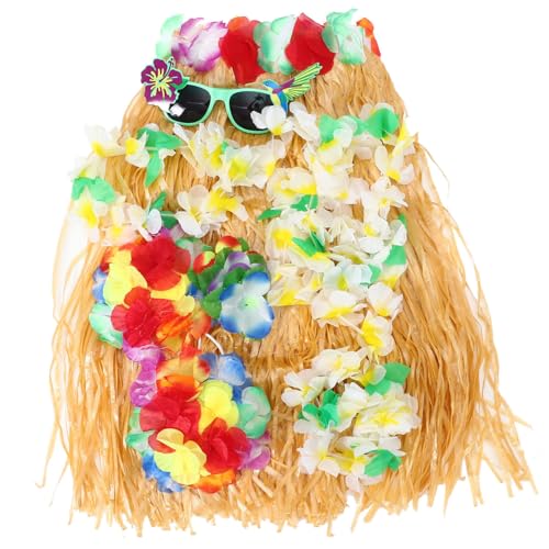 WOFASHPURET Hawaii-Luau-Hula-Grasrock Mit Großer Kostümset Hawaii-Luau-Tropen-Stirnband Armbänder Halskette Hibiskus-Haarspange Für Den Tanz von WOFASHPURET