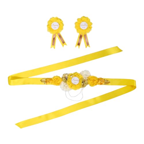 WOFASHPURET Maternity Sash Set mit Blumenmotiv Verstellbarer Schwangerschafts Gürtel und Daddy Corsage für Shower Fotoshooting und Themenevent Passend für Schwangere Gelb WOFASHPURET Maternity Sash Set mit Blumenmotiv Verstellbarer Schwangerschafts Gürtel und Daddy Corsage für Shower Fotoshooting und Themenevent Passend für Schwangere Gelb von WOFASHPURET